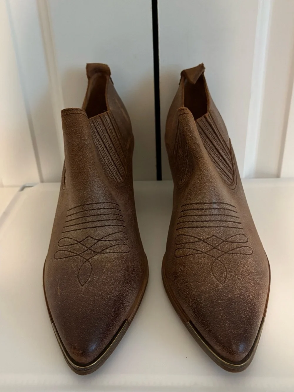 FRYE, Brown Western-Style Women's Heeled Ankle Booties